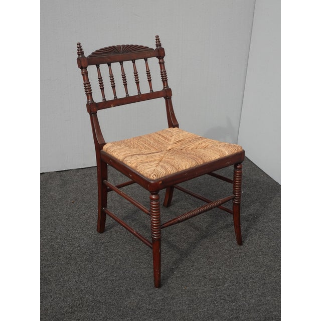 Farmhouse Vintage French Country Brown Rush Side Chair For Sale - Image 3 of 12