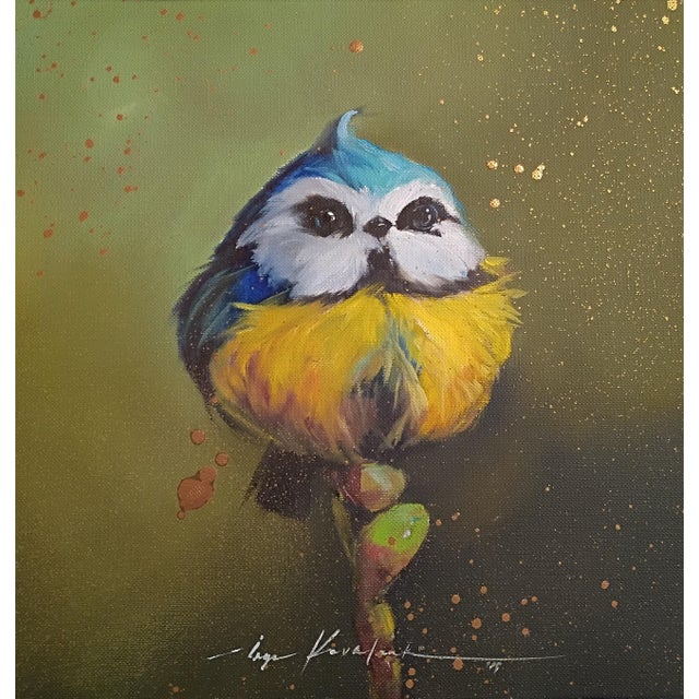 Contemporary Original Oil Paintings, Songbirds on Gold-Flecked Ground — Set of 3, Signed For Sale - Image 3 of 5
