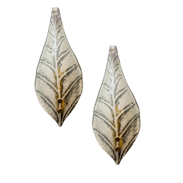Murano Glass Frosted Leaf Sconces, 1960s, Set of 2 For Sale - Image 9 of 9
