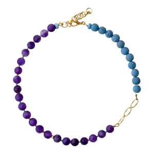 Amethyst & Blue Ceramic Gold Chain Necklace