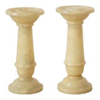 1950s Pair of Italian Alabaster Candlesticks For Sale