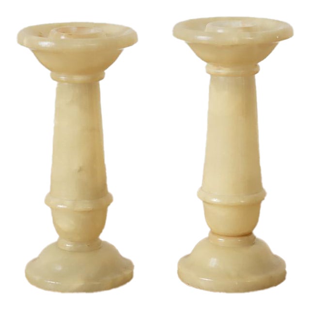 1950s Pair of Italian Alabaster Candlesticks For Sale