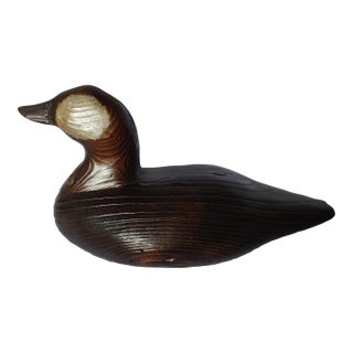 Vintage Hand Carved Wood Duck Decoy, Primitive, Signed For Sale
