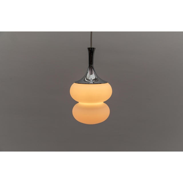 Metal Space Age Opal Glass Hanging Lamp with Chrome, Germany, 1960s For Sale - Image 7 of 9