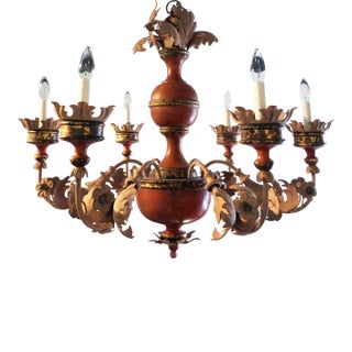 Italian Tole 6 Light Terracotta-Tone Chandelier For Sale