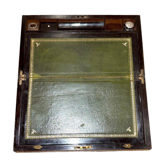 Victorian Brass Inlaid Mahogany Writing Slope with Secret Drawers For Sale - Image 10 of 18