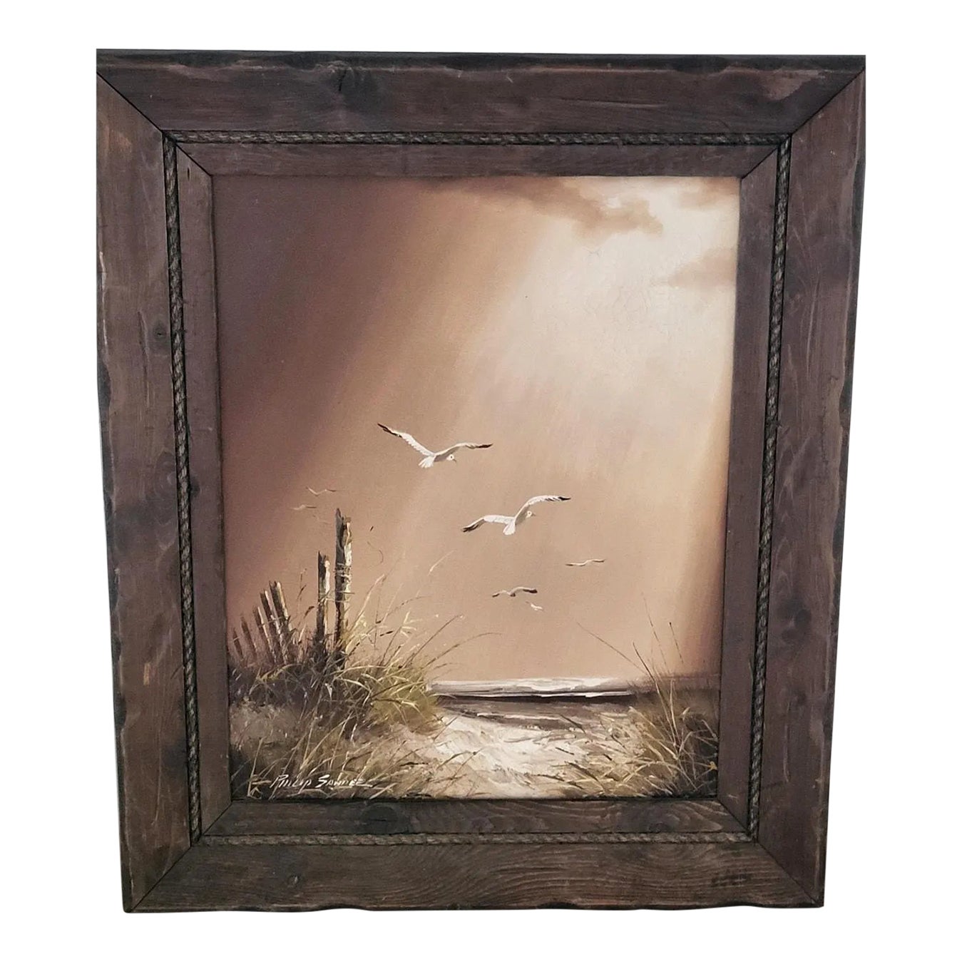 Vintage Philip Sandee. Sandee Framed Beach Coastal Oil Painting
