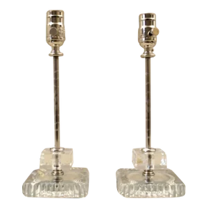 Mid Century Glass Accent Lamps With Nickel Fittings - a Pair
