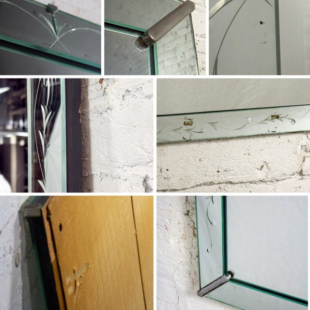 1930-1950’s Art Deco Hollywood Regency Etched Venetian Glass Rectangular Wall Mirror For Sale - Image 16 of 18