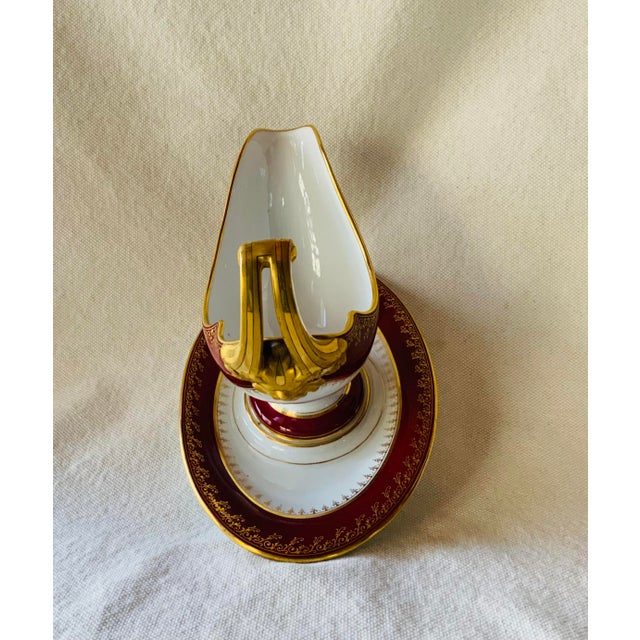 Antique Pirkenhammer Ruby Red Porcelain Sauce Boats With Gilt Bacchus Handles — Pair For Sale - Image 18 of 18