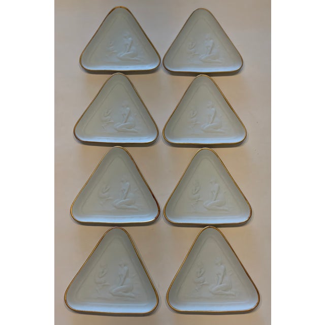 Art Deco Late 20th Century Les Griffes Collection D’Art Bisque Plates Styled After Joe Descomps - Limoges France - Set of 8 For Sale - Image 3 of 13