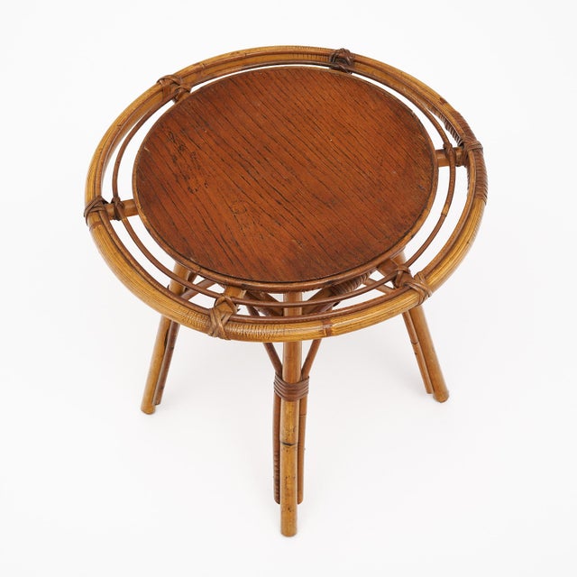 Brown Vintage Bamboo Side Table by Bonaudi Vallauris For Sale - Image 8 of 9