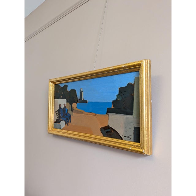 Mid 20th Century Mid-Century Modern 'Seaside Conversation' Vintage Coastal Landscape Oil Painting by Swedish Artist Eric Elfvén (1921–2008), Framed For Sale - Image 5 of 10