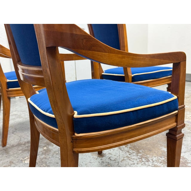 Heritage Neoclassical Blue Velvet Dining Chairs, Set of Six For Sale - Image 10 of 12