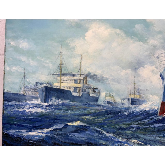 Vintage Original u.s. Navy Battle Ship Boat Air Force Seascape Oil Painting Army For Sale - Image 9 of 14