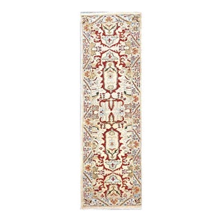 21st Century Afghan Sultanabad Wool 3x10 Tan, Red & Light Blue Handmade Runner Rug #1144042 For Sale