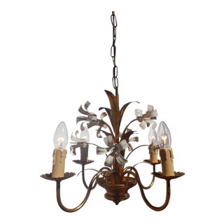 Maison Bagues Style Tole Peinte Floral Chandelier - Mid Century For Sale