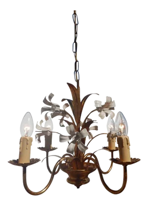 Maison Bagues Style Tole Peinte Floral Chandelier - Mid Century