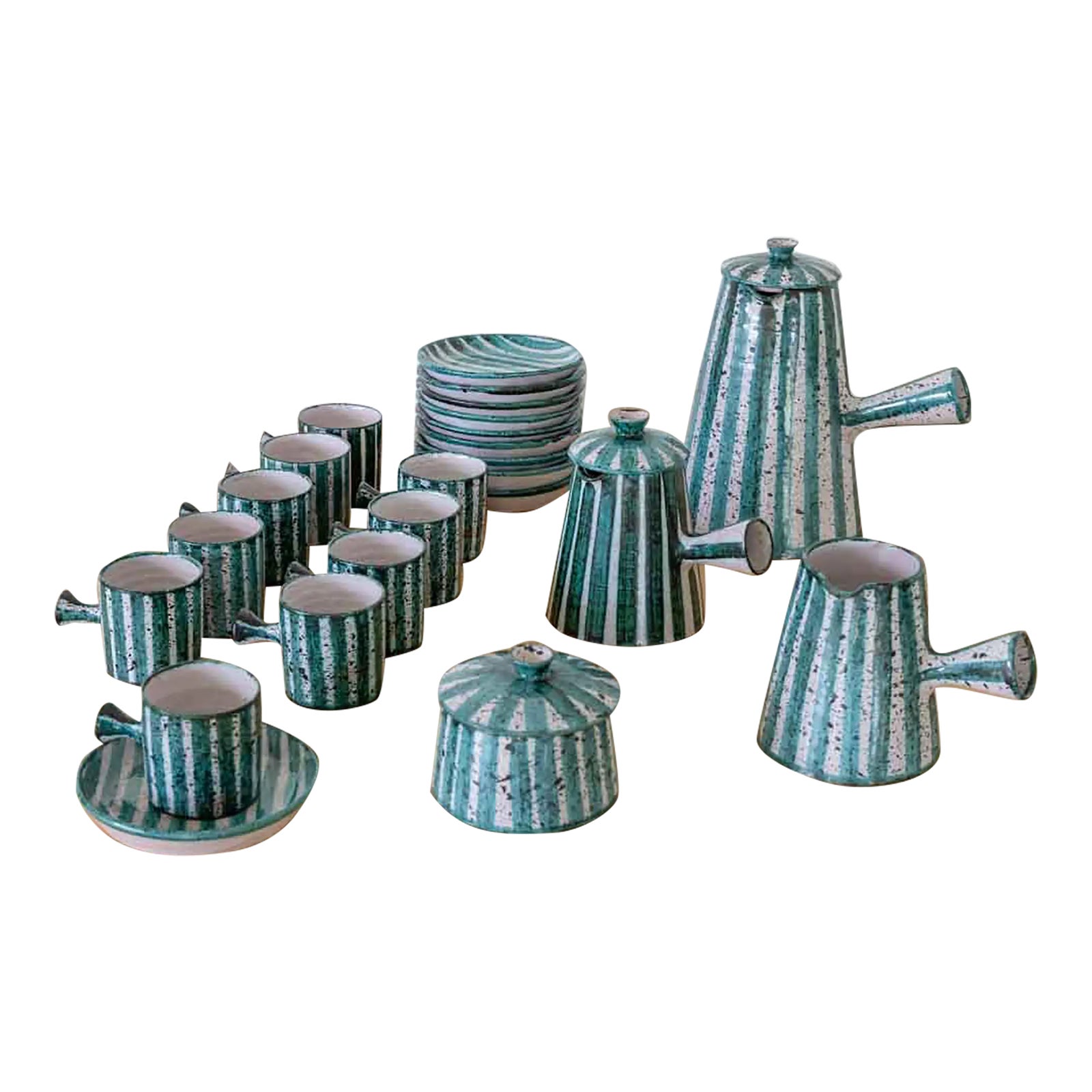 1950's French Ceramic Coffee Set From Vallauris- 27 Pieces | Chairish