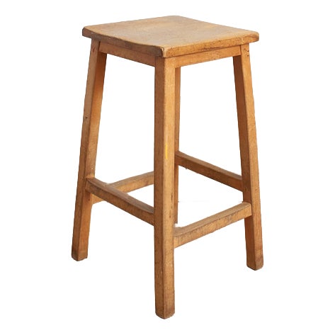 Vintage Wooden School Lab Stool For Sale