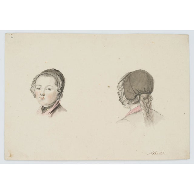 Johann Ludwig Aberli (1723 Winterthur - 1786 Bern): Studies of a Woman with a Bonnet, c. 1750, WatercolorTechnique:...