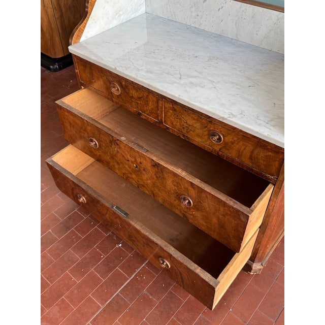 Brown Vintage Chest of Drawers in Walnut with Marble Top, 1930s For Sale - Image 8 of 14
