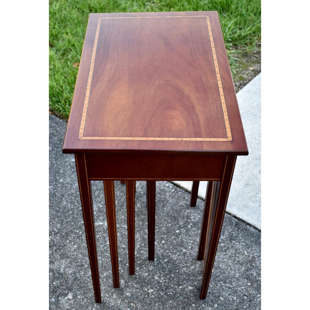 1970s Inlaid Mahogany Nesting Tables Vintage Set of 4 Stacking Tables For Sale - Image 5 of 18