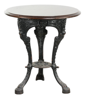 Antique English Side table with Cast Iron Base and Round Wooden Tabletop