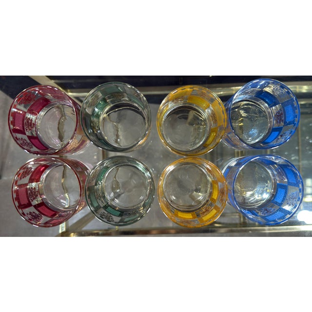 Vintage West Virginia Glass 'Henry Viii' Jewel Tone & Gold Rocks Glasses - Set of 8 For Sale In Providence - Image 6 of 7