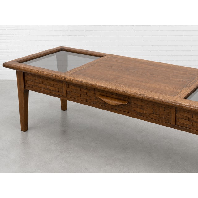 Wood Mid Century Modern Walnut + Smoked Glass Coffee Table by Lane Furniture For Sale - Image 7 of 8
