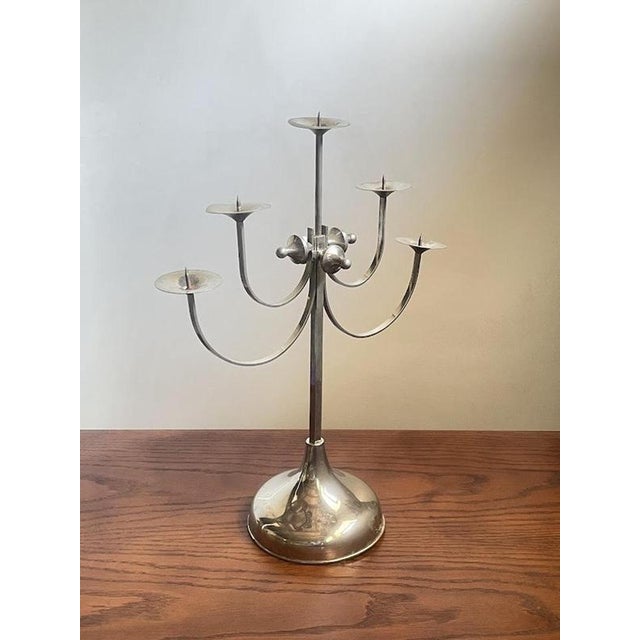 Sculptural Metal 5-Arm Candelabra by Attila Demcsik, Hungary, 1980 For Sale - Image 10 of 11