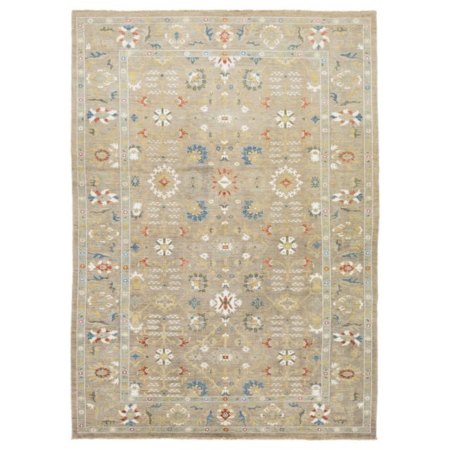 Doris Leslie Blau Antique Sultanabad Allover Cream Beige Carpet - c. 1980 For Sale
