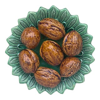 Portuguese Majolica Palissy Walnuts Platter Aires C. Leal Caldas Da Rainha For Sale