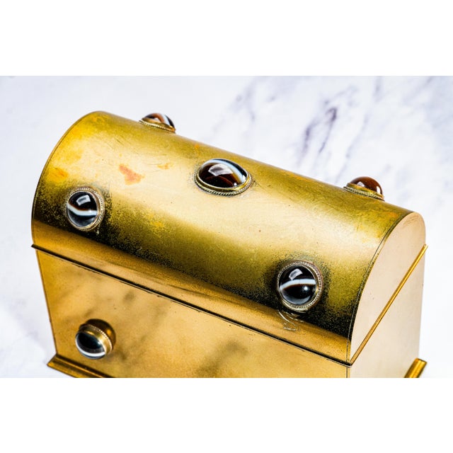 Stunning Victorian Aesthetic Movement Antique Brass Agate Stone Domed Desk Stationary Box Casket For Sale - Image 10 of 17