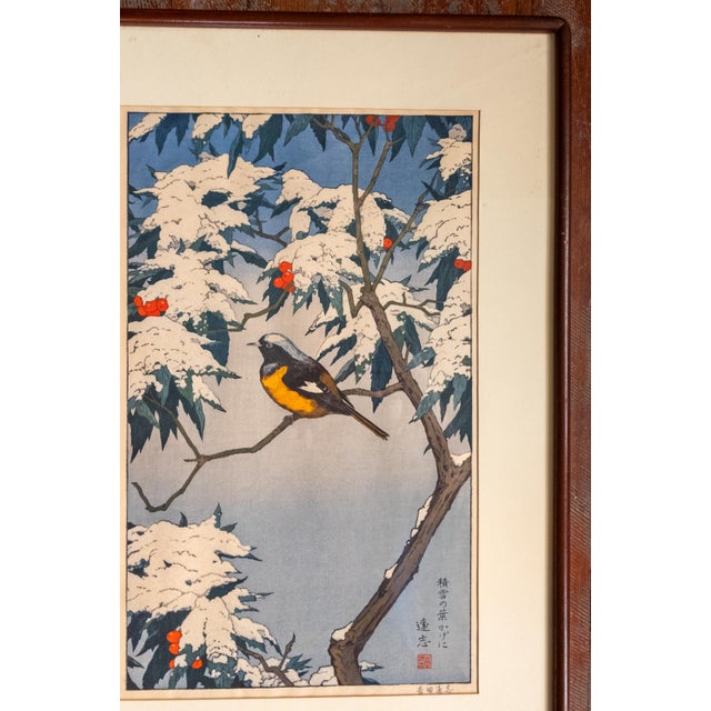 1970s 1970's Japanese Ukiyo-E Woodblock Print of Bird in Snow by Toshi Yoshida For Sale - Image 5 of 17