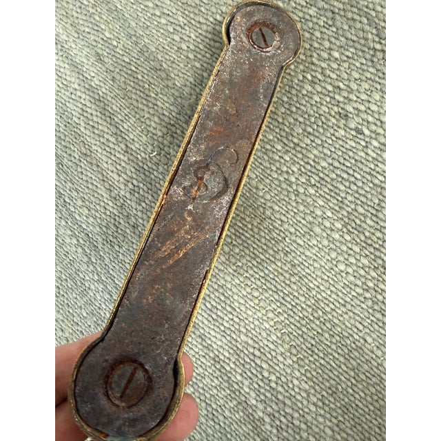 Metal Brass Fireplace Andirons + Front Rail, Vintage, Set of Three For Sale - Image 7 of 12