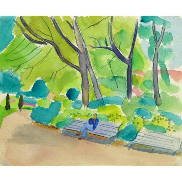 1960s Madeleine Scali, Vintage French Watercolor - Paris Park For Sale - Image 5 of 5