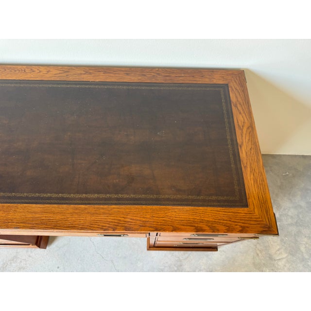 1970’s Hollywood Regency Military Campaign Style Executive Desk With Brass Hardware For Sale In Miami - Image 6 of 12