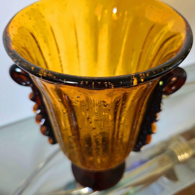 1980s Pair of Amber Murano Glass Vases, Neoclassical Style For Sale In Dallas - Image 6 of 10