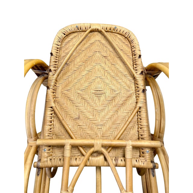 Gold Vintage Boho Coastal Three Strand Banded Bamboo & Rattan Adjustable Reclining Chaise Lounge Chair With Pull-Out Ottoman For Sale - Image 8 of 11