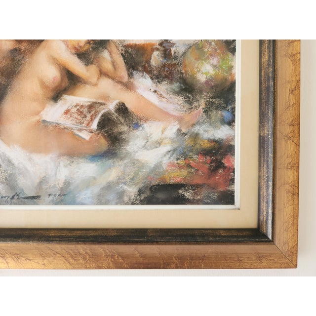 Tan Ramon Kelley Original Pastel Painting Nude Portrait of a Seated Woman For Sale - Image 8 of 12