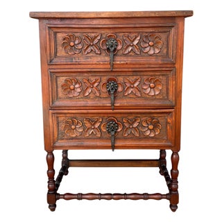 Spanish Renaissance Revival Chest of Drawers With Carved Floral Fronts, 1930 For Sale