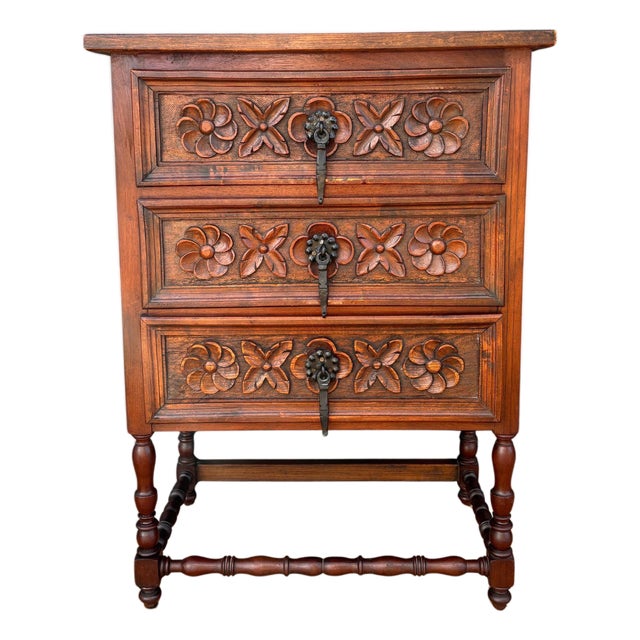 Spanish Renaissance Revival Chest of Drawers With Carved Floral Fronts, 1930 For Sale