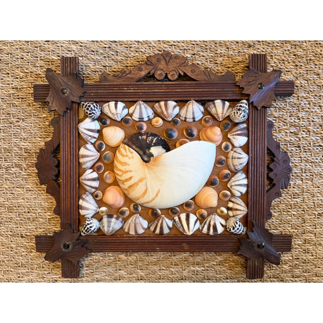 This charming antique sailor’s valentine-style shell art features a beautifully mounted nautilus shell surrounded by an...