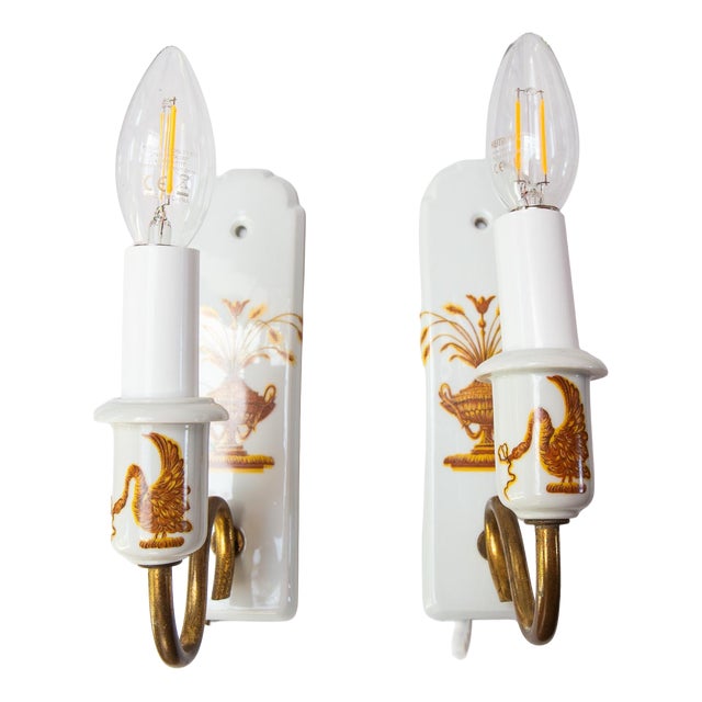 Antique French Wall Lights Lamballe from Porcelaine De Paris, 1920s, Set of 2 For Sale