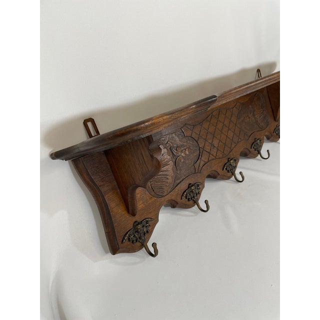 Wood Antique French Oak Wall Shelf Coat and Hat Rack For Sale - Image 7 of 18
