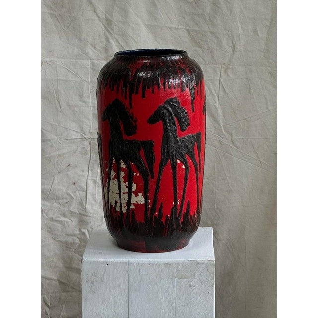 Red Fat Lava Horses Vase by Scheurich, Western Germany, 1960s For Sale - Image 12 of 12