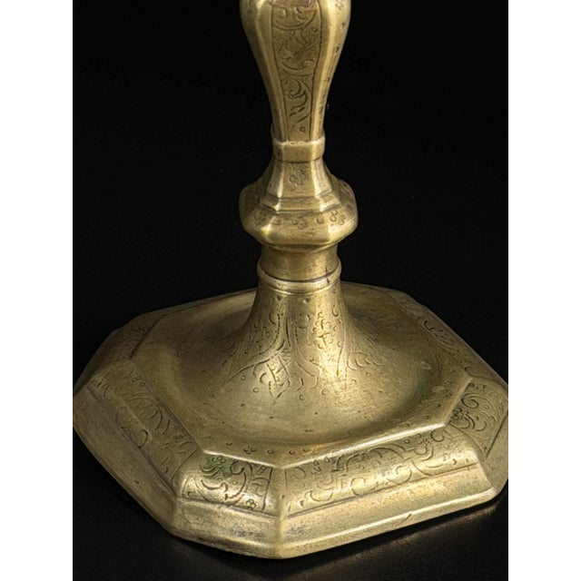 Baroque Engraved Brass Candlestick, 1700s For Sale - Image 6 of 11