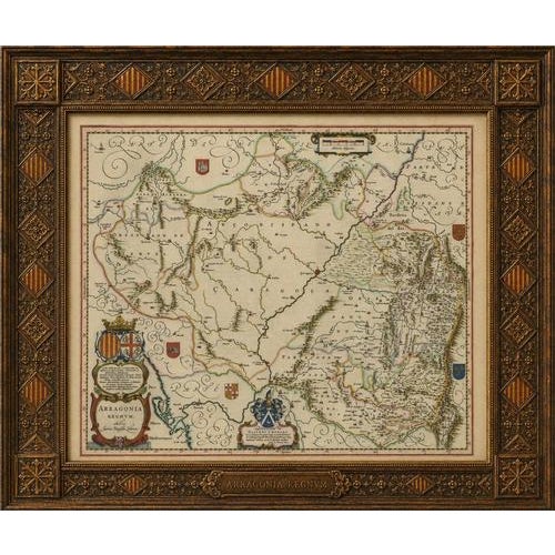 Blaeu Map of Aragon – Arragonia Regnum, Decorative Spain Atlas Map 1642 A finely engraved and highly decorative map of the...