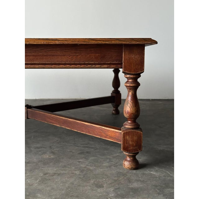 Brown 1970s Hand-Laid Stone Mosaic Coffee Table on Vintage Oak Trestle Base For Sale - Image 8 of 18